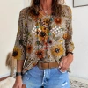 European and American cross-border Amazon Spring/Summer V-neck, cutout bat sleeves, plant and flower printed women's sweater blouse Specification image